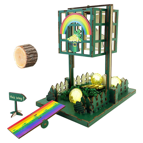 Vecacosic Leprechaun Trap Kit for Kids, Wood DIY How to Catch A Leprechaun Kit St Patricks Day Leprechaun Trap Decorations, Funny Leprechaun Trap Kit Supplies Toys Crafts Gift (B) Vecacosic