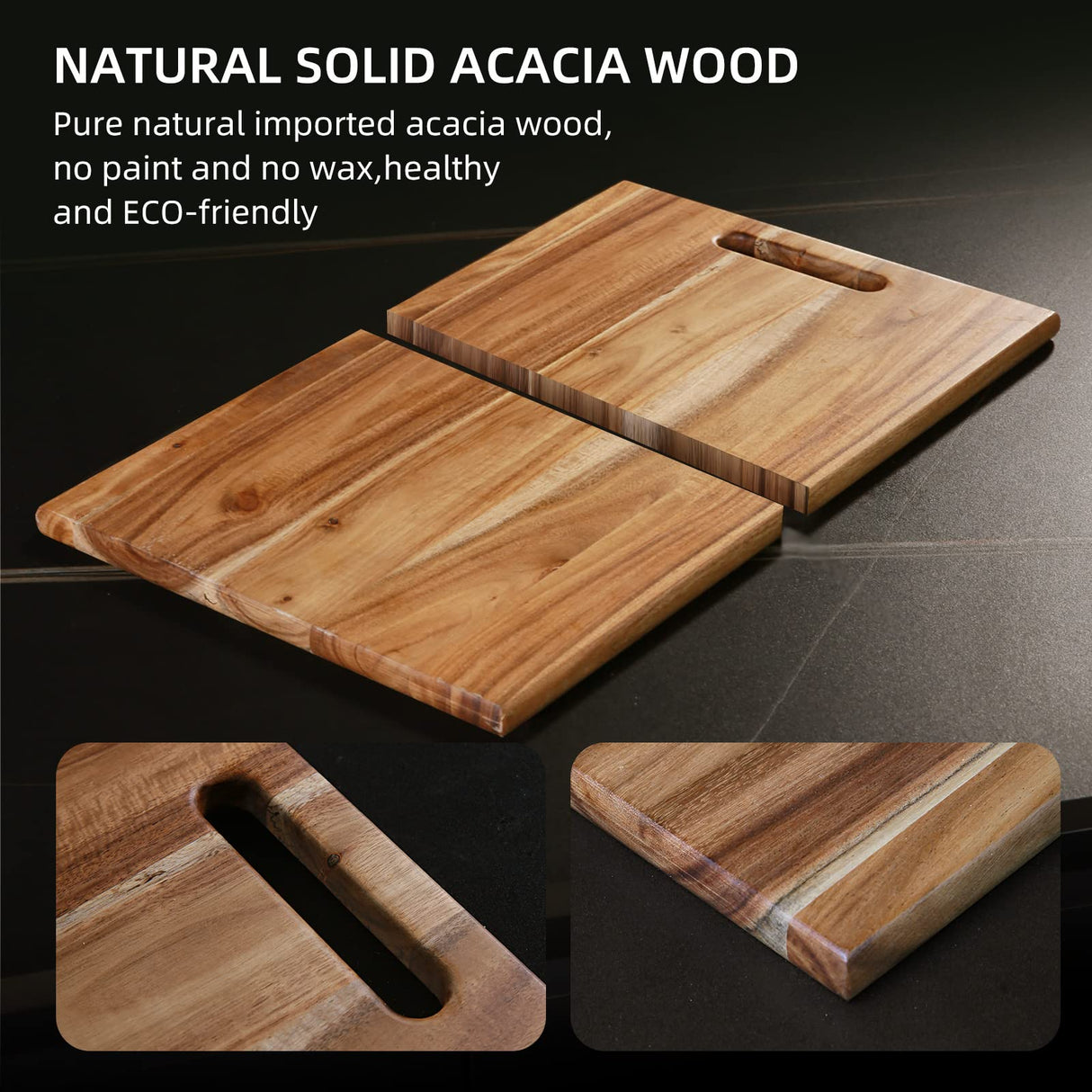YSTKC Acacia Wood Cutting Board with Hand Grip 15" x 9.7" Inch, Wooden Reversible Chopping Board with Handle for Kitchen Meal Prep Serving, Chopping, YSTKC