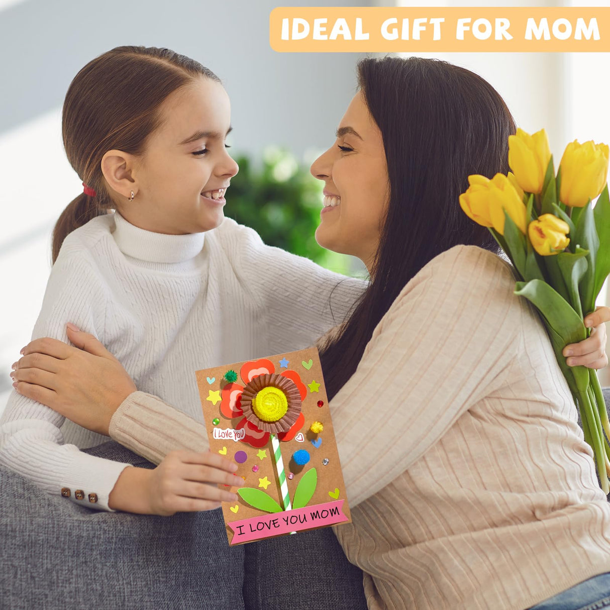 24 Packs Mother's Day Crafts for Kids 3D Flower Greeting Card Making Kit Happy Mothers Days Paper DIY Art Craft Set with Foam Stickers Straws Cake Cups Handmade Gifts for Mom Classroom Activity Lonfliness