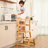 Kitchen Step Stool for Kids with Safety Rail,Solid Wood Construction Toddler Learning Stool, Montessori Toddlers Kitchen Stool Tower(Natural) Joylico