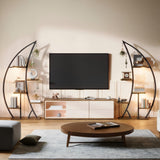 DWVO Tall Bookshelf with LED Light, Artistically Designed Crescent-Shaped Bookshelf with 10-Tier Shelves, Corner Bookcase Open Display Rack for Home Office, Bedroom DWVO