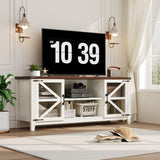 TV Stand for 65 Inch TV, Farmhouse Entertainment Center with Storage and Shelves, Industrial TV Stand with Mesh Door, White TV Media Console Cabinet Furniture for Living Room, Bedroom (White, 58 Inch) Jocoevol