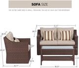 SOLAURA Outdoor Patio Furniture Set 7-Piece Brown Wicker Conversation Furniture Set Patio Lounge Chairs with Ottoman & Loveseat with Glass Coffee Table (Pillow Included) SOLAURA
