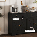 HOMCOM Sideboard Buffet Cabinet with Storage, 48" Kitchen Storage Cabinet with 2 Drawers and 4 Barn Doors, Farmhouse Coffee Bar Cabinet with Adjustable Shelves, Black HOMCOM