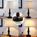 EJIAXIN Table Lamps Set of 2, Bedside Nightstand Lamps with USB Charging Ports, 3 Way Dimmable Touch with Linen Fabric Lampshade, Modern Small Lamp for Bedrooms, Living Room (Bulbs Included) EJIAXIN