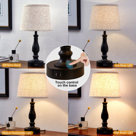 EJIAXIN Table Lamps Set of 2, Bedside Nightstand Lamps with USB Charging Ports, 3 Way Dimmable Touch with Linen Fabric Lampshade, Modern Small Lamp for Bedrooms, Living Room (Bulbs Included) EJIAXIN