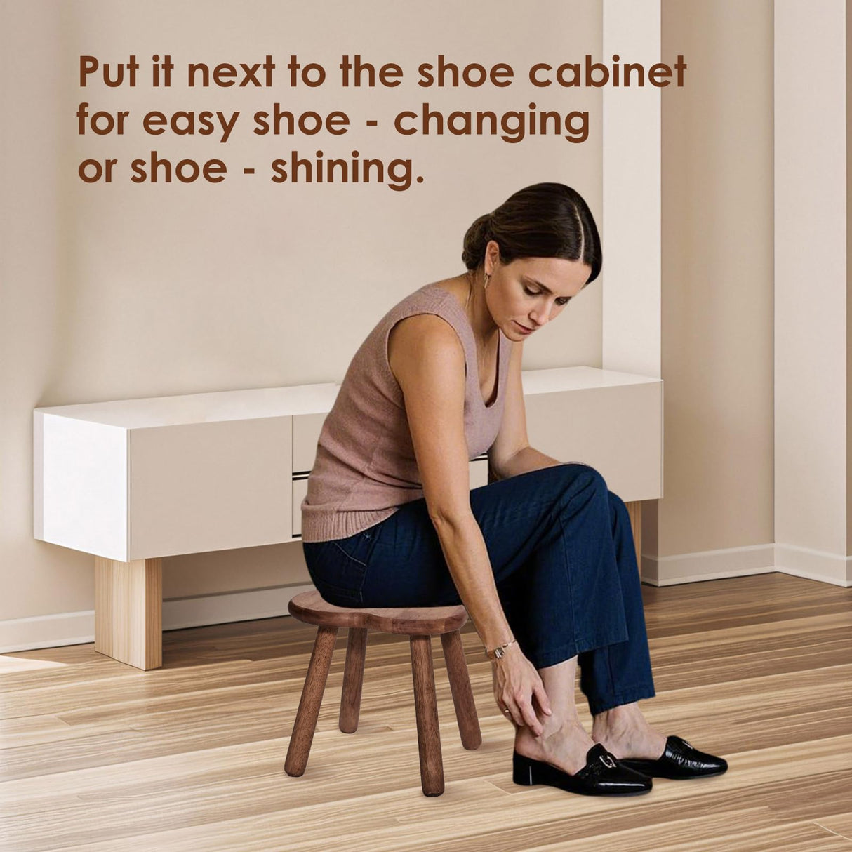 Jurath Wooden Step Stool for Adults Upgraded11.6inch Small Wooden Stool with Four Detachable and Assembled Legs for Bathroom, Kitchen, Bedroom, Plant Stand (Natural Solid Wood top and Legs) Jurath