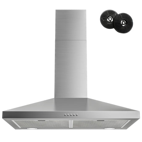 FIREGAS Range Hood 30 Inch, Stainless Steel Wall Mount Kitchen Hood 450 CFM with 3 Speed Exhaust Fan, Ducted/Ductless Convertible, Stove Vent Hood for Kitchen with Aluminium Mesh and Charcoal Filters FIREGAS