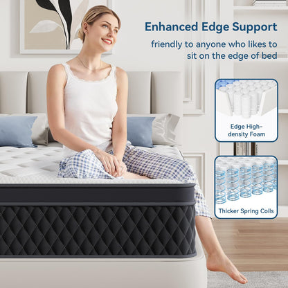 ELEMUSE 12 Inch Queen Mattress in a Box, Memory Foam Hybrid Mattress with Individually Pocketed Springs for Isolate Motion, Pressure Relief, CertiPUR-US Certified