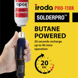 IRODA SOLDERPRO 110K Cordless Butane Soldering Iron Kit - 4-in-1 Portable Soldering Iron, Mini Torch, Heat Gun, Precision Heat Blower, 30-125W Adjustable, 100+ Min Runtime Iroda