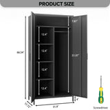 MIOCASA Metal Armoire, Wardrobe Closet Cabinet with Hanging Rod and 4 Shelf Steel Storage Locker Clothes Organizer for Bedroom, Changing Room, Laundry Room, Office (Black) MIOCASA