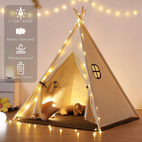 Tasodin 2 Pack 20FT 40 LED Globe String Lights Battery Operated, 8 Modes Battery Powered Outdoor Lights with Remote for Camping Tent, Bedroom, Warm White Tasodin