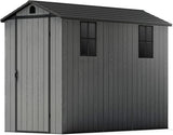 Patiowell 4x8 FT Outdoor Storage Shed with Floor & Windows, Lockable Resin Tool Shed for Garden, Backyard, Patio, and Lawn Equipment - Easy Assembly, All-Weather Protection, Gray (Fit-it Shed) Patiowell