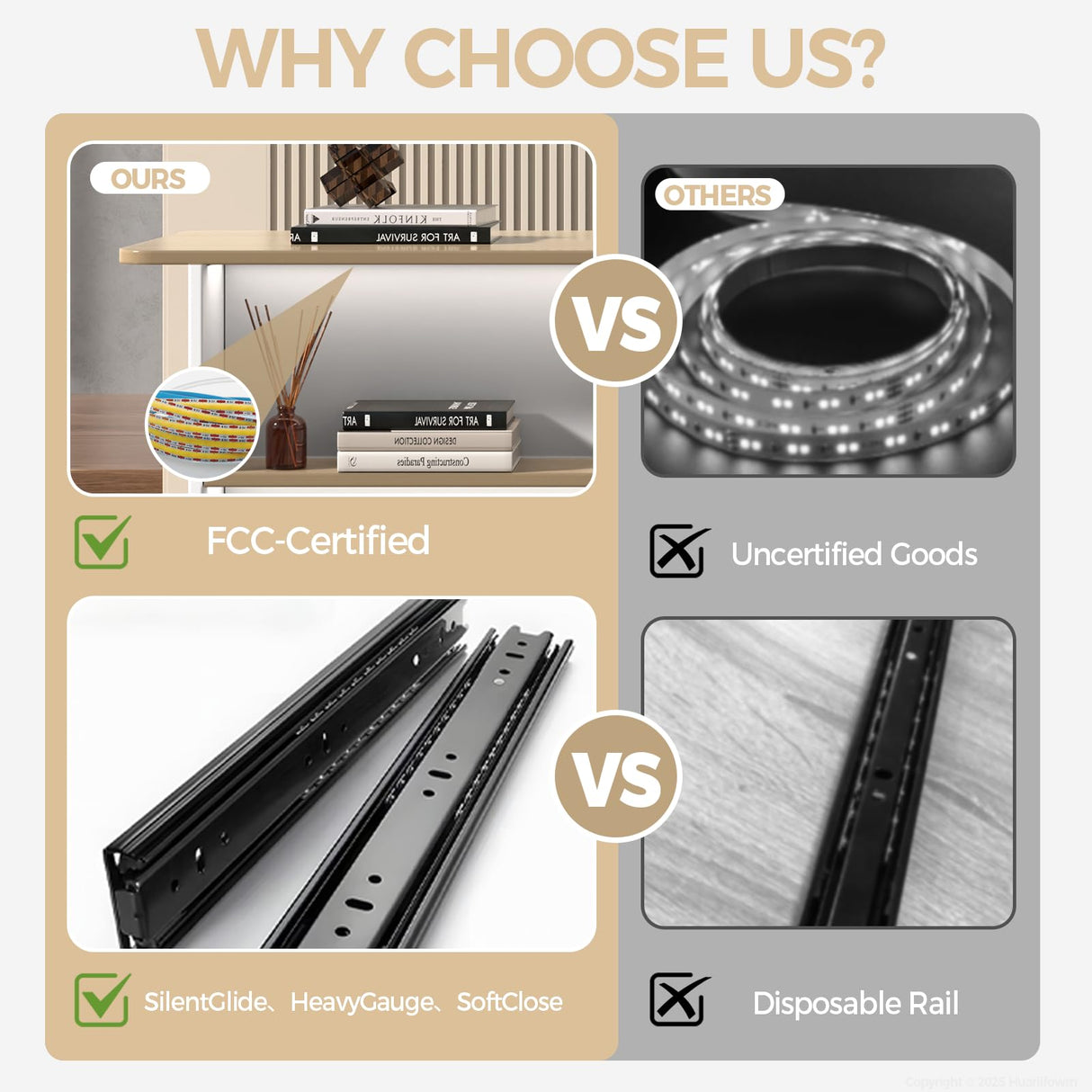 Huariifowm Reception Desk with Counter - Small Reception Desk for Office Counter with Storage Shelves, Drawer & LED Light, for Office, Salon, Store (White+Natural, 59" L * 20" W * 40" H/Left) Huariifowm