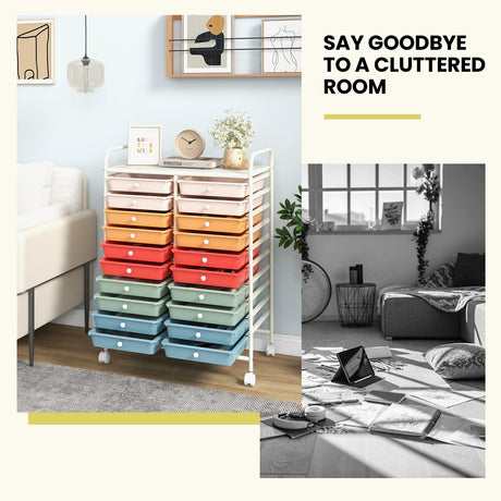 Giantex 20 Drawers Rolling Cart, Mobile Storage Drawer Cart, Classroom Organizer Cart for Office School Supplies Teacher Tools Scrapbook Paper Craft Small Printer, Utility Cart on Wheels, Macaron Giantex