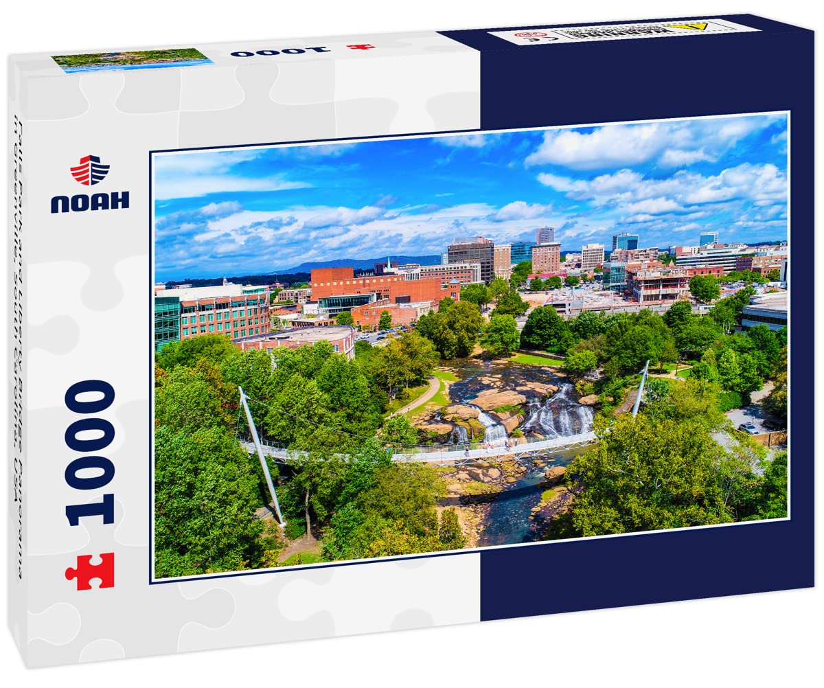 Noah Jigsaw Puzzle Falls Park and Liberty Bridge Panorama in Greenville, South Carolina, USA 1000 Pieces WoodArtSupply