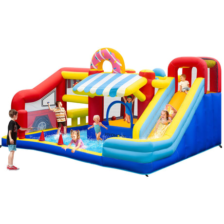 VIVOHOME 9 in 1 Bounce House for Kids, Market Theme Inflatable Bouncy Castle with Slide, 13x11 FT Inflated Bouncer for Outdoor with Blower, Basketball, Climb, Jump Area, Ball, Water Pool, Hoop VIVOHOME