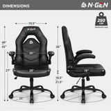 N-GEN Video Gaming Computer Chair Ergonomic Office Chair Desk Chair with Lumbar Support Flip Up Arms Adjustable Height Swivel PU Leather Executive with Wheels for Adults Women Men (Black) NEO CHAIR