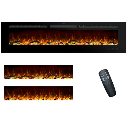 Rodalflame 72 Inches Electric Fireplace Inserts, Recessed and Wall Mounted Fireplace Heater for Indoor Use with Remote Control, 13 Color Flames with Log &Crystal, 9H Timer, 750/1500W