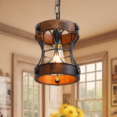 7PMBEANE Rustic Farmhouse Chandelier, Wood Small Pendant Light Fixtures, Modern Chandeliers for Dining Room, Kitchen Island, Office, Bedroom, 1-Light Chandelier for All Ceilings D 7.5" x H 8.8"