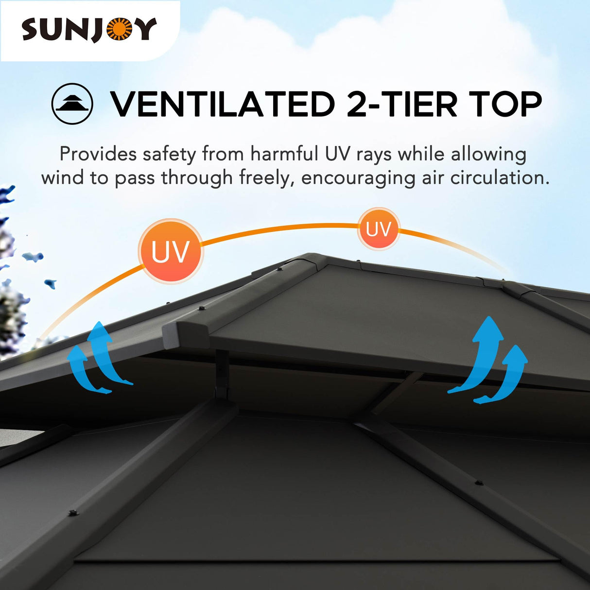 Sunjoy Hardtop Gazebo 12 x 16 ft. Outdoor Gazebo, Heavy Duty Steel Frame Gazebo, Double Tiered Metal Gazebo with Ceiling Hook and Removable Netting Sidewalls, Brown Sunjoy