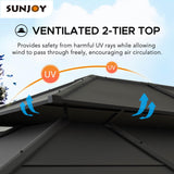 Sunjoy Hardtop Gazebo 12 x 16 ft. Outdoor Gazebo, Heavy Duty Steel Frame Gazebo, Double Tiered Metal Gazebo with Ceiling Hook and Removable Netting Sidewalls, Brown Sunjoy