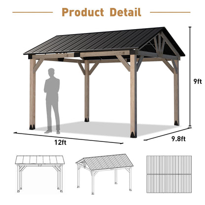 COSIEST 10x12Ft Cedar Wood Gazebo, Outdoor Hardtop Gazebo with Galvanized Steel Gable Roof, Wooden Gazebo Pavilion for Patio Backyard Deck Lawn - WoodArtSupply