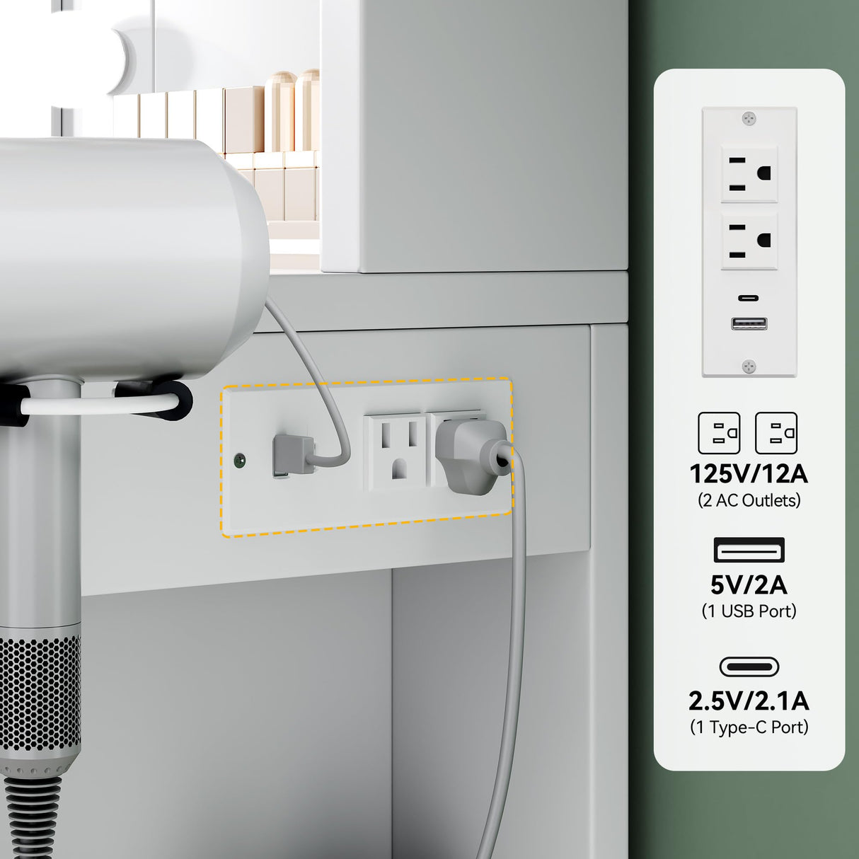 YITAHOME Vanity Desk with 22" Mirror, LED Lights and Power Outlet, Makeup Table with 4 Drawers, Adjustable 3 Lighting Colors, Vanity Table with Open Storage Shelves for Bedroom Dressing Room, White YITAHOME