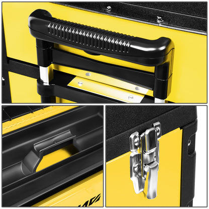 ‎DNA MOTORING TOOLS-00223 ‎19.5" x 28.5" x 12" 3-Tier Stackable Separate Hand Case Tool Boxes Trolley, 3-in-1 Storage Compartments,Yellow