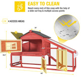 Aivituvin Chicken Coop Outdoor with Wheels, Mobile Hen House Wooden Poultry Cage with Run & Waterproof Roof (Red with White) Aivituvin