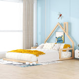 MERITLINE House-Shaped Full Size Floor Bed Frame for Kids – Stylish & Safe Wood Design MERITLINE