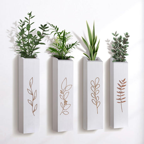 BOTOP Wood Wall Planter, Farmhouse 4 Pack Indoor Pocket Wall Vases Decor for Living Room Bedroom Dried Flowers Faux Greenery Plants (White) BOTOP