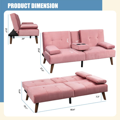 Shintenchi Futon Sofa Bed, Convertible Couch Bed Loveseat, Modern Futon Recliner Sleeper, Small Lazy Futon Set for Living Room, Office, Apartment, Pink