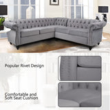QHITTY L-Shaped Sofa, Sectional Chesterfield Couch 5-Seater Velvet Upholstered Small Accent Tufted Sofa with Rolled Armrest and Nailhead Design for Living Room, Apartment, Office (Grey) QHITTY