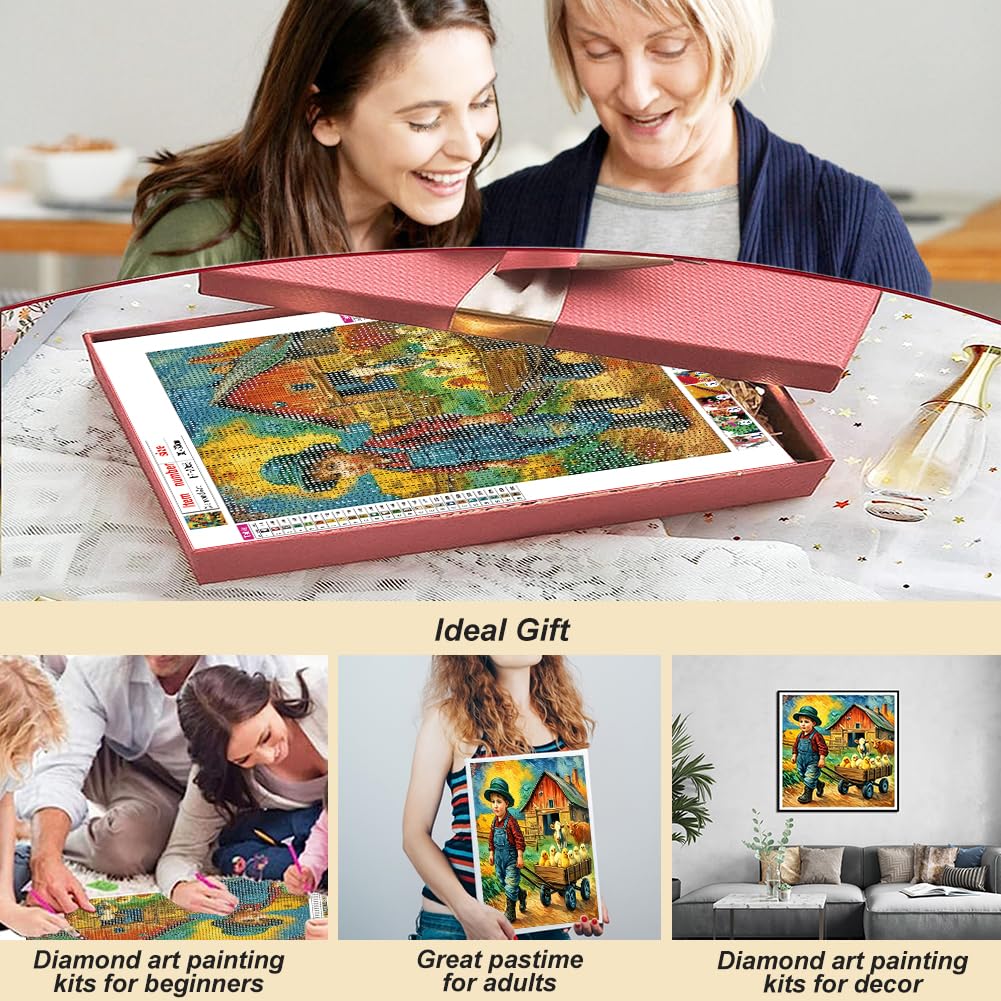 hill froeistung Farm Life Diamond Painting Kits for Adults, Animal Scenery Diamond Art for Beginners, 5D DIY Full Drill Round Gem Art Craft Home Wall Decor Gift 12x12 inch hill froeistung