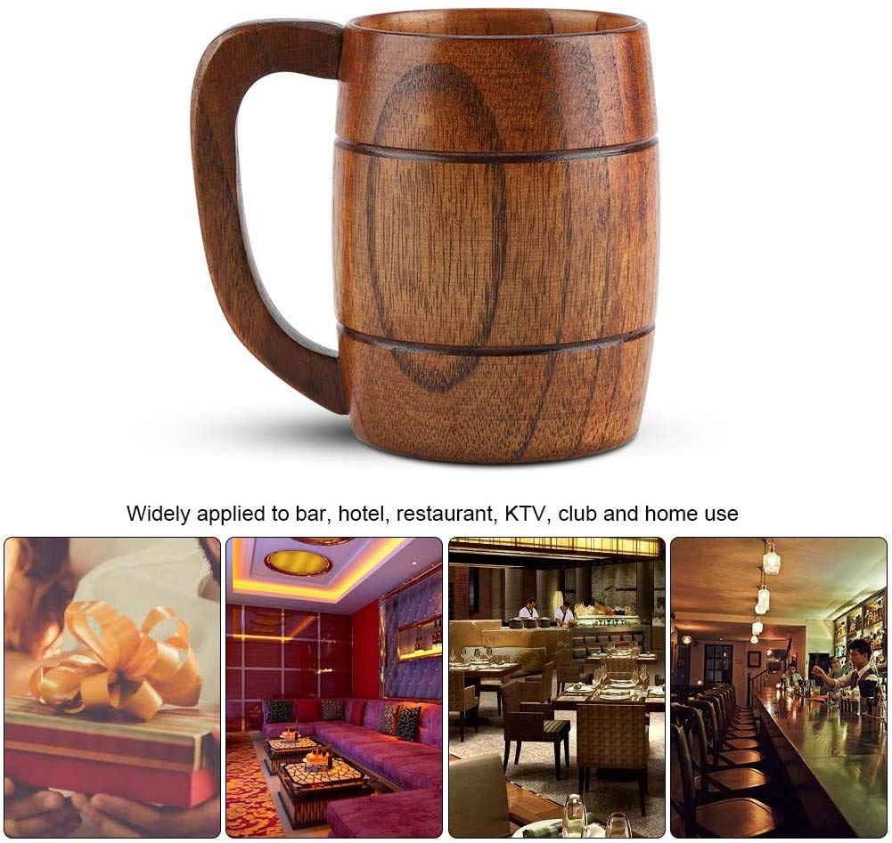 Yosoo 350mL Wooden Beer Mugs,Handmade Retro Brown Drinkware with Handle for Wine/Coffee/Tea Gift Drinking Cup for Men/Women Yosoo