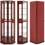 Lighted Curio Cabinet Corner Display Case for Living Room, China Hutch with Tempered Glass Doors and Shelves, Wooden Accent Cabinet, Bar and Liquor Storage Area(E26 light bulb not included) (Cherry) Majnesvon