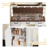 YUMPIE 55”Farmhouse Vanity Desk with Large Mirror & Lights, Glass Top Large Makeup Vanity Table with 10 Hollywood Lights Bulbs, Charging Station, 5 Drawers, Dressing Table for Bedroom, Rustic White YUMPIE