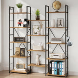 DSNAPE Triple Wide 5 Tier Bookshelf, 67" H Tall Industrial Bookcase with 14 Open Book Shelves, 4 Bonus Hooks and Adjustable Feet, Large Display Storage for Living Room, Office, Rustic Brown DSNAPE