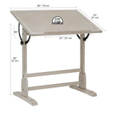 Studio Designs Vintage Drawing/Drafting Table with Pencil Ledge - 36" W x 24" D - Coastal Whitewash - Adjustable Tilting Top SD STUDIO DESIGNS