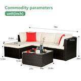 5 Pieces Patio Furniture Outdoor Wicker Sectional Patio Rattan Chair Conversation Backyard Lawn Porch Poolside Balcony Garden Sofa Set with Glass Coffee Table, Brown PayLessHere