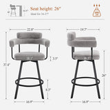 JIRAIN 26’’ Swivel Counter Height Bar Stools, Modern Counter Stools with Round Back, Linen Upholstered Barstools with Round Footrest for Kitchen Island, Home Pub, Set of 2, Grey JIRAIN