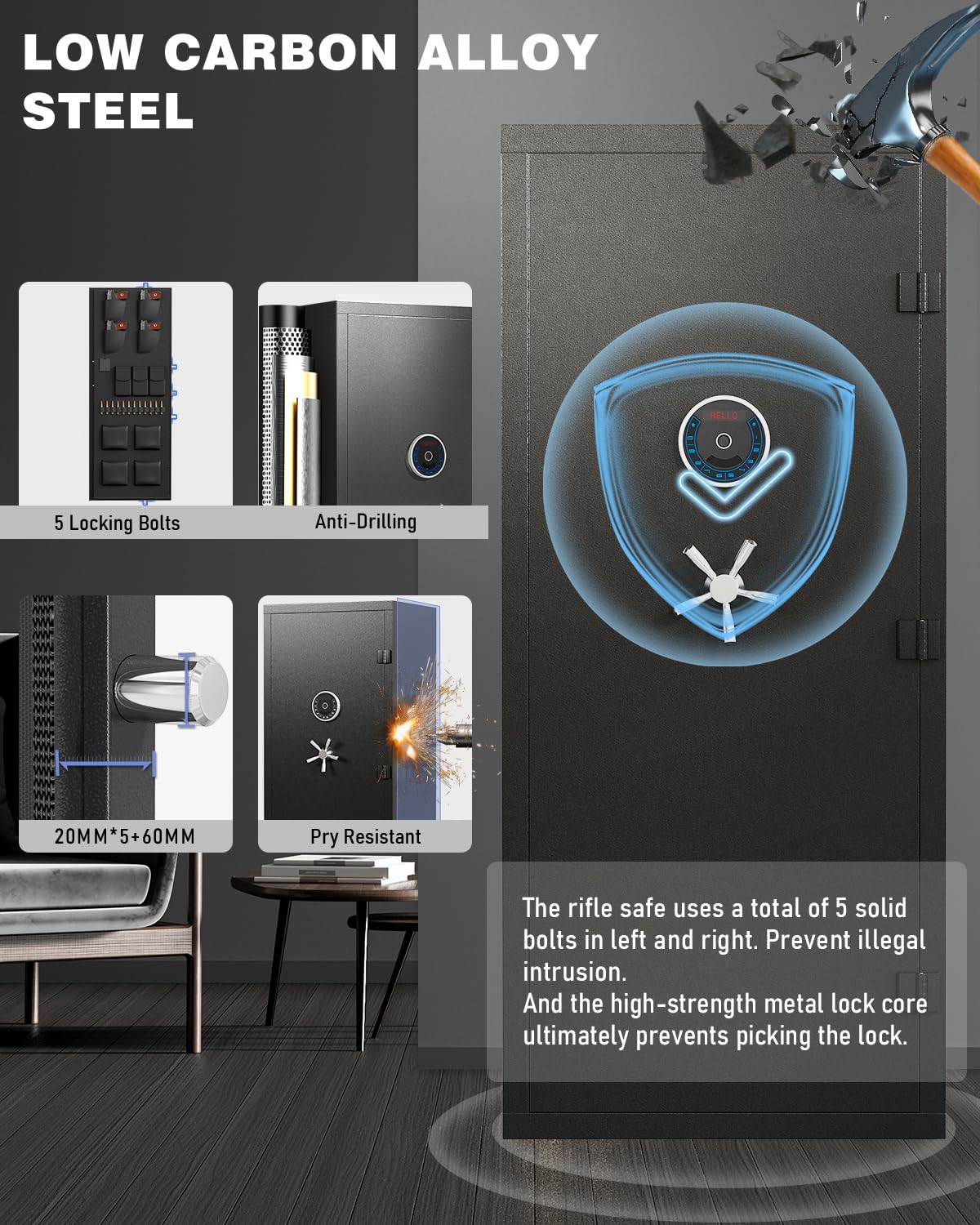 Luzfuego 20-25 Large Gun Safe, Biometric Rifle Safe with LCD Keypad, Unassembled Long Gun Cabinet for Rifles and Pistols with Mute Mode, Dual Alarm & Gun Rack Luzfuego