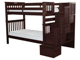 Bedz King Tall Stairway Bunk Beds Twin over Twin with 4 Drawers in the Steps, Dark Cherry Bedz King