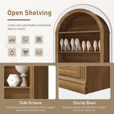 RALGEND Farmhouse Arched Bookshelf, 7 Tiers Arch Bookcase with 2 Spacious Drawers, Modern Book Shelf with Open Display Shelves and Storage Cabinet, for Office, Living Room, Kitchen, Walnut RALGEND