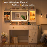 CSZZD Vanity Desk with Mirror and Lights, White Makeup Vanity Desk with Charging Station, Dressing Table with Storage Drawers, RGB Cabinets and Hidden Jewelry Rack for Bedroom, 3 LED Light Modes CSZZD