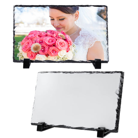 Daomong Sublimation Blank Slate Rock Stone Photo Frame 2 Pieces DIY Heat Transfer Picture Frame with Display Holder Personalized Decoration Photo Frame for Heat Press Machine,7.9 x 11.8 Inch Daomong