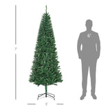 HOMCOM 7' Tall Unlit Slim Fir Artificial Christmas Tree with Realistic Branches, and 865 Tips, Green HOMCOM