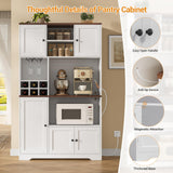 Hasuit 71.3" Pantry Cabinet with Charging Station, Tall Farmhouse Kitchen Hutch with Microwave Stand, Coffee Bar Hutch with Removable Wine Rack for Living Room, Dining Room, White Hasuit