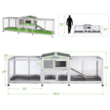 Esright 94.5'' Rabbit Hutch with 8 Wheels, Bunny Cage Two Run Rabbit Cage Outdoor Wooden Bunny Hutch Small Animal House with Removable Tray & Anti-Slip Ramp Esright